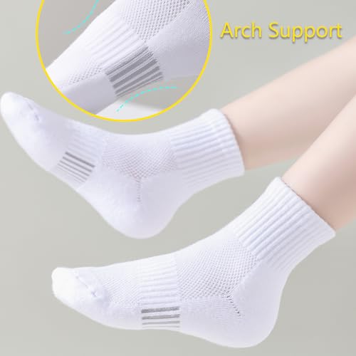LO SHOKIM Ankle Socks Boys Girls Cushioned Athletic Socks 5 Pairs Style B-white Large