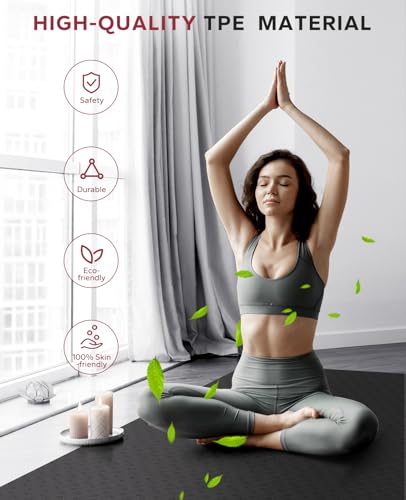 Large Non-Slip Yoga Mat - 72"x36" - Black/Gray Carry Bag