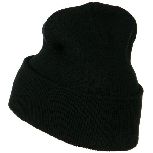 12-Inch Long Knitted Beanie - Double-Layered Acrylic - Black One Size