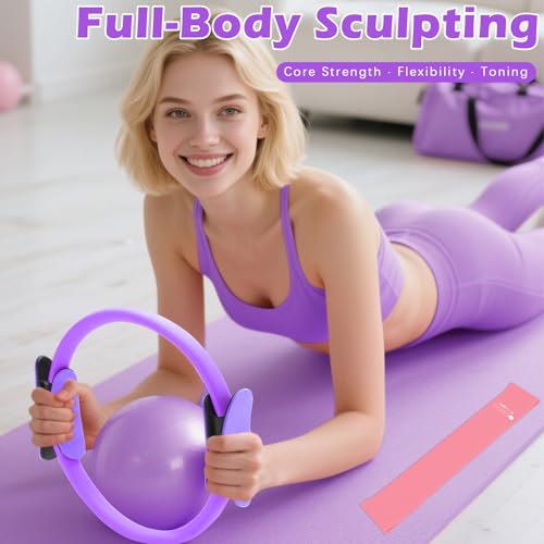 Pilates Kit for Home Workouts - Ring, Ball, Resistance Bands - Purple