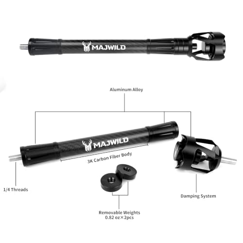 MAJWILD 8in Carbon Stabilizer for Compound Bows, Archery Balance & Vibration Dampening