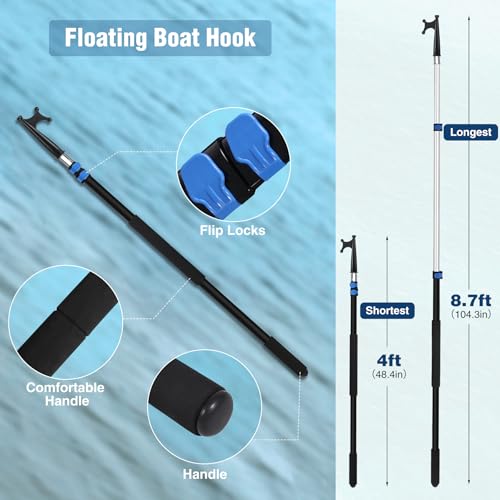 Lineslife Black 8ft Telescoping Boat Hook for Docking Floating Pole