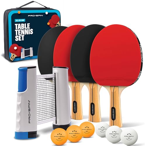 Portable Ping Pong Set with Retractable Net - 4-Player Set, Active Red