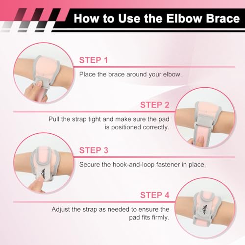 Adjustable Elbow Brace for Sports - Compression Support - Pink (1 Pack)