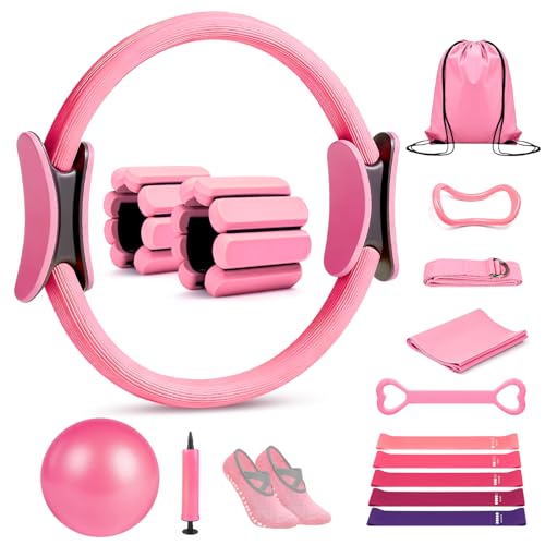 Pilates Ring Set with 12" Ring & 9" Ball - Pink - 15 PCS Kit