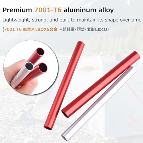 Tent Pole Repair Kit - 4 Pack Red Splints for 8.6-9.5mm Poles