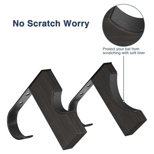 Baseball Bat & Cap Holder Wall Mount - Black Wood & Iron, 4.2"