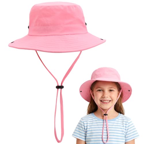 Wide Brim Sun Hat for Kids - UPF 50+ Adjustable Beach Hat - Pink