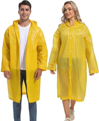 Reusable 2PCS Rain Ponchos for Adults - Yellow Rain Jackets