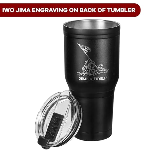 USMC 30 oz Stainless Steel Tumbler - Marine Corps Travel Mug with Lid & Straw, Double Wall Insulation