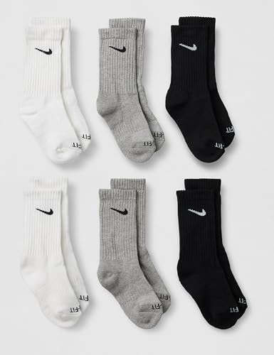 Performance Crew Socks - Kids 6-Pack, Dark Grey Heather/Black - X-Small