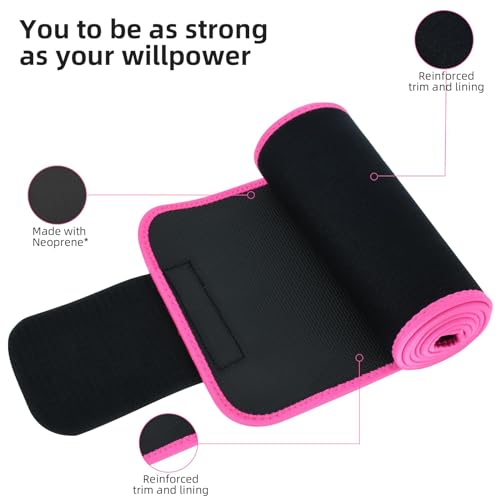 Waist Trainer Trimmer Sweat Belt for Women & Men - Medium Black/Pink