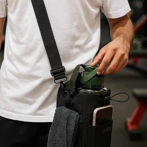 YABZ Magnetic Gym Bag with Water Bottle Holder - Black Cross Body Sports Bag for Men Women