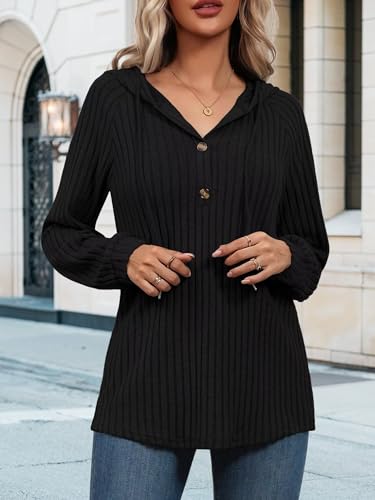 Women's V Neck Drawstring Hoodie - Loose Fit Pullover Sweatshirt
