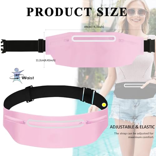 Waterproof Fanny Pack with 3 Pockets - Adjustable Waist Pack for Running - Light Pink