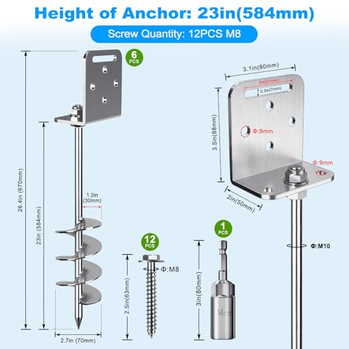 24-Inch Ground Anchors - Heavy Duty Steel with 2.7" Blade, 6 Pack