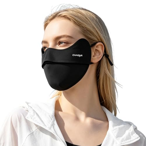 UPF 50+ UV Sun Protection Face Mask - Black, Breathable Cooling Cover