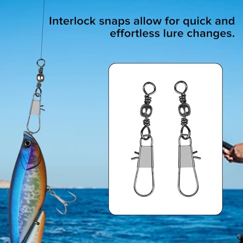 200pcs Fishing Snap Swivels - Anti-Tangle Connectors Set