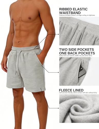 Men's Cotton Baggy Lounge Shorts 7" Fleece Casual Sleepwear Black Large