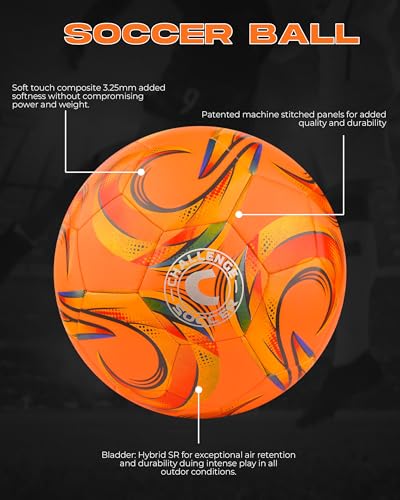 American Challenge Soccer Ball Size 3, 4 & 5 - Orange/Yellow, Durable Outdoor Training Ball