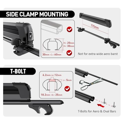 Ski & Snowboard Roof Rack for Car - 6 Pairs Skis / 4 Snowboards