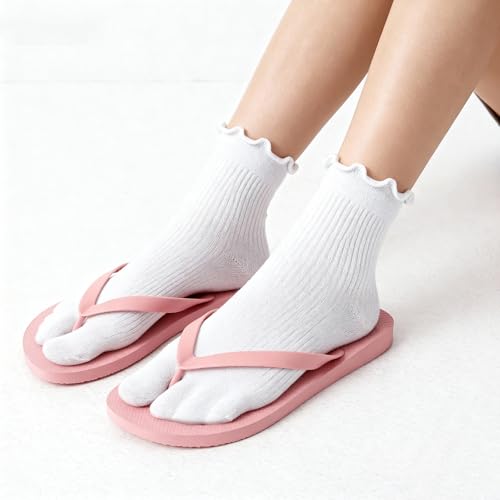Tabi Socks White/Black, 4 Pairs Cotton Split-Toe Socks for Women & Men