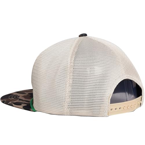 EDTREK Outdoorsman Pro Trucker Cap - Breathable Mesh Flat Brim Snapback with Duck Camo Green Rope