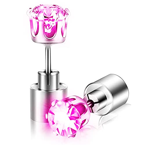 LED Crown Shaped Earrings - Shiny Glowing Studs - Purple - 1 Pair