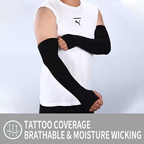 Cooling Compression Arm Sleeves with Hand Cover - 2 Pairs Black
