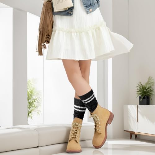 Striped Slouch Socks for Women - Black Scrunch Socks