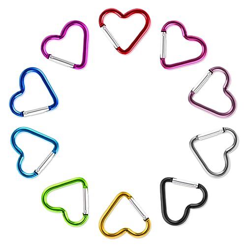 10-Pack Heart Shaped Carabiner Keychain Clips - Durable Aluminum