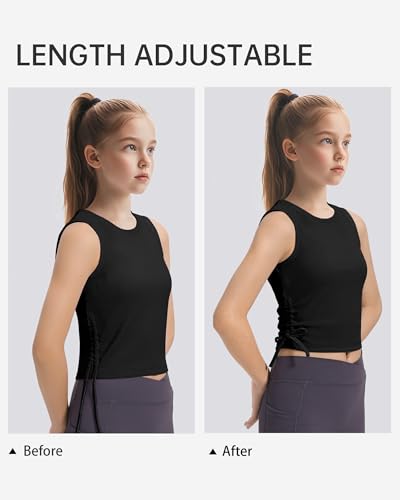Girls Athletic Ribbed Knit Crop Tank Top - 9-10 Years Black
