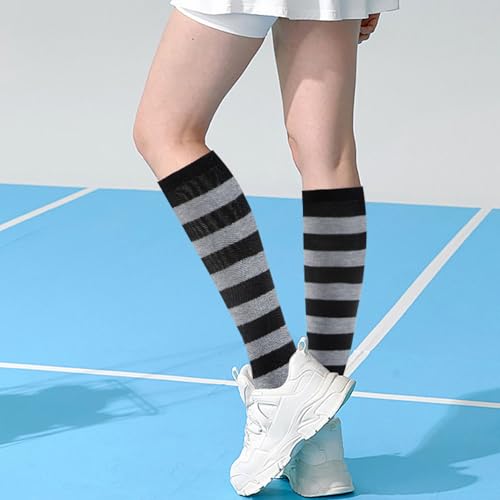 Knee High Socks for Women - Long Tube Socks, Grey & Black Stripes