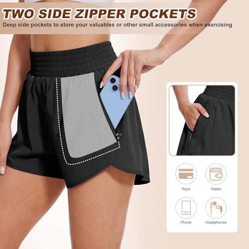 BALENNZ Women's Athletic Shorts 5 Pack - Pockets, Running & Workout, Medium, Black/Navy/Dark Grey/Light Grey