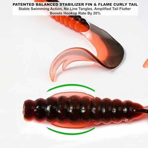 Houderrong 3in Curly Tail Grub Soft Swimbait Kit - 60 Pack, 6 Colors for Freshwater Fishing