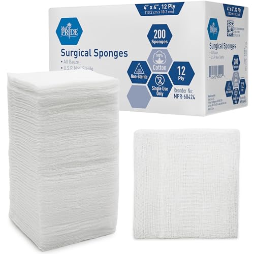 12-Ply Surgical Gauze Sponges, 4x4 in, Non-Sterile, 200-Pack