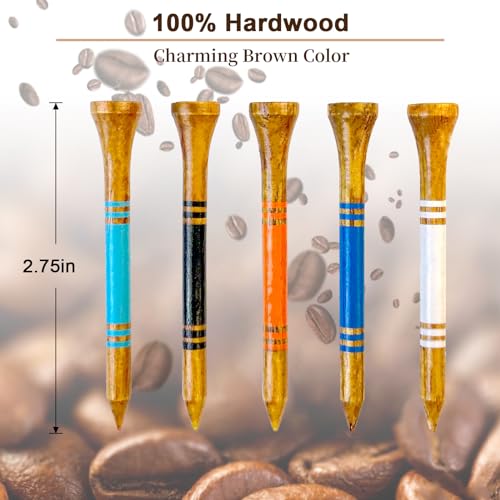MYKUJA Wooden Golf Tees 2-3/4 Inch Pack of 100 - Durable Multicolor Practice Tees for Men & Dad
