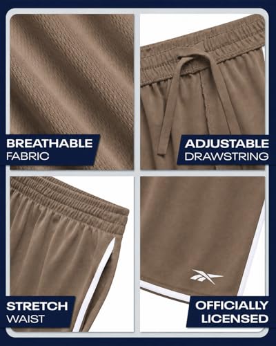 Reebok Boys Breathable Mesh Athletic Shorts Basketball Running 10-12 Black/Taupe White Panel 1 or 2 Pack