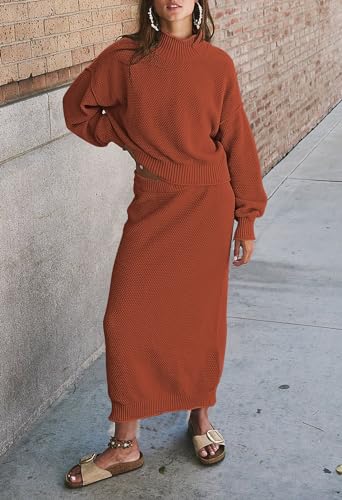 Pink Queen Women's Small Titian Orange 2-Piece Sweater Set - Oversized Top & Maxi Skirt