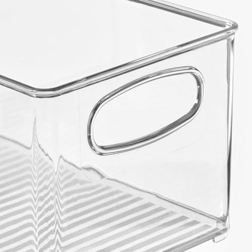 mDesign Plastic Home Closet Organizer - Basket Storage Holder Bin w/ Handles for Bedroom, Bathroom, Cabinet Shelves, Entryway, and Hallway - Holds Sweaters, Purses - Ligne Collection - 4 Pack - Clear