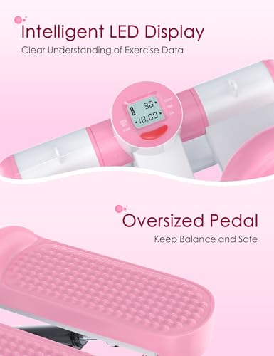 Mini Stepper with Resistance Bands - Adjustable Height, 330LBS Capacity - Pink