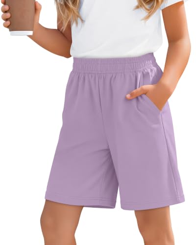 Girls' Athletic Bermuda Shorts - Wide Leg Casual Kids Summer Wear - Light Purple