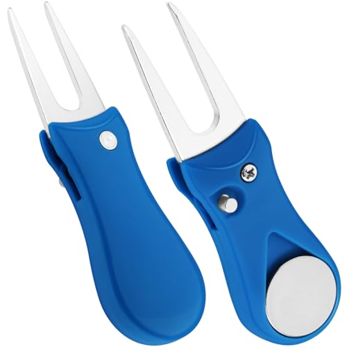Foldable Stainless Steel Golf Divot Tool with Magnetic Marker - 2 Pack
