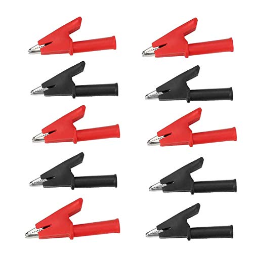 bnafes10Pcs Full Insulated Crocodile Clips with 4mm Socket Banana Jack Copper Test Clamp Wire Clip Alligator Clips 30A