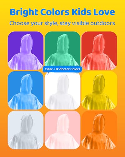 Hitituto Rain Ponchos Family Pack 12 Clear One Size Disposable Hooded Ponchos (12 pcs) - Kids & Adults