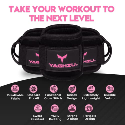 Adjustable Gym Ankle Straps for Cable Machines - Glute Kickbacks - Black/Pink