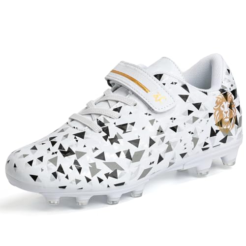 ZVC Kids Soccer Cleats Boys Girls Youth Football Shoes White 2 Little Kid