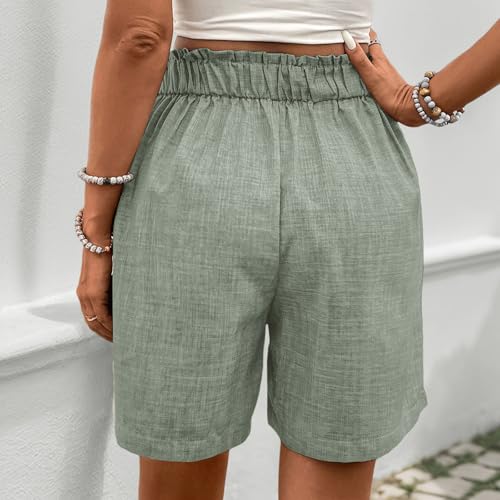 High-Waisted Linen Shorts for Women - Mint Green - Casual Summer Style