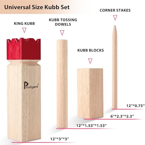 Pointyard Red 3-Inch Kubb Yard Game Set - Wooden Viking Toss Outdoor Game