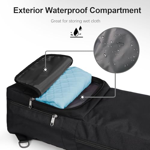 Yoga Mat Bag Carrier - Waterproof with Mesh Pockets - Black